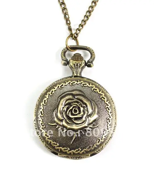 

wholesale buyer price good quality fashion girl woman quartz vintage new bronze flower pocket watch necklace hour