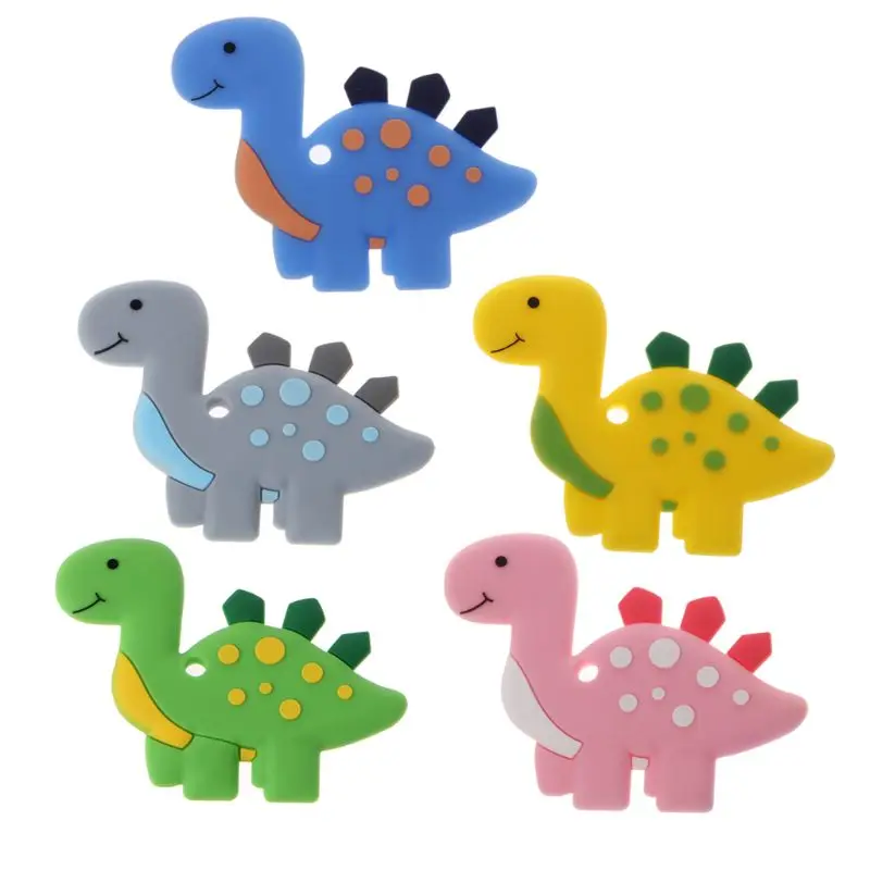 

OOTDTY Silicone Baby Safe Teething Toy Dinosaur Baby Teethers Pendant Necklace Chew Toys BPA Free Infant Baby Shower Gift