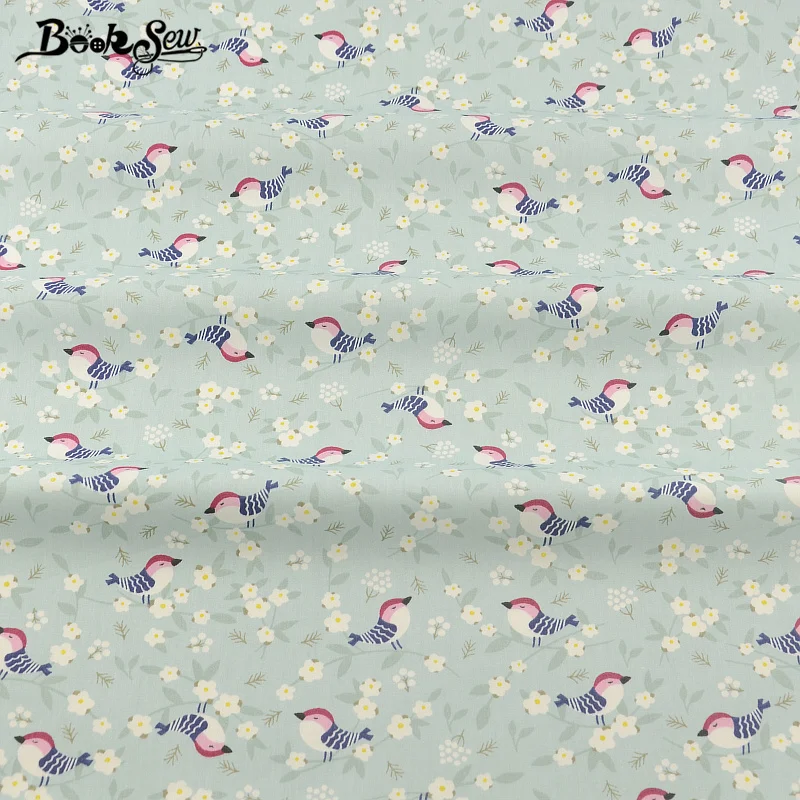 Booksew светло зеленая хлопчатобумажная саржевая ткань с птицами дизайн хорошее