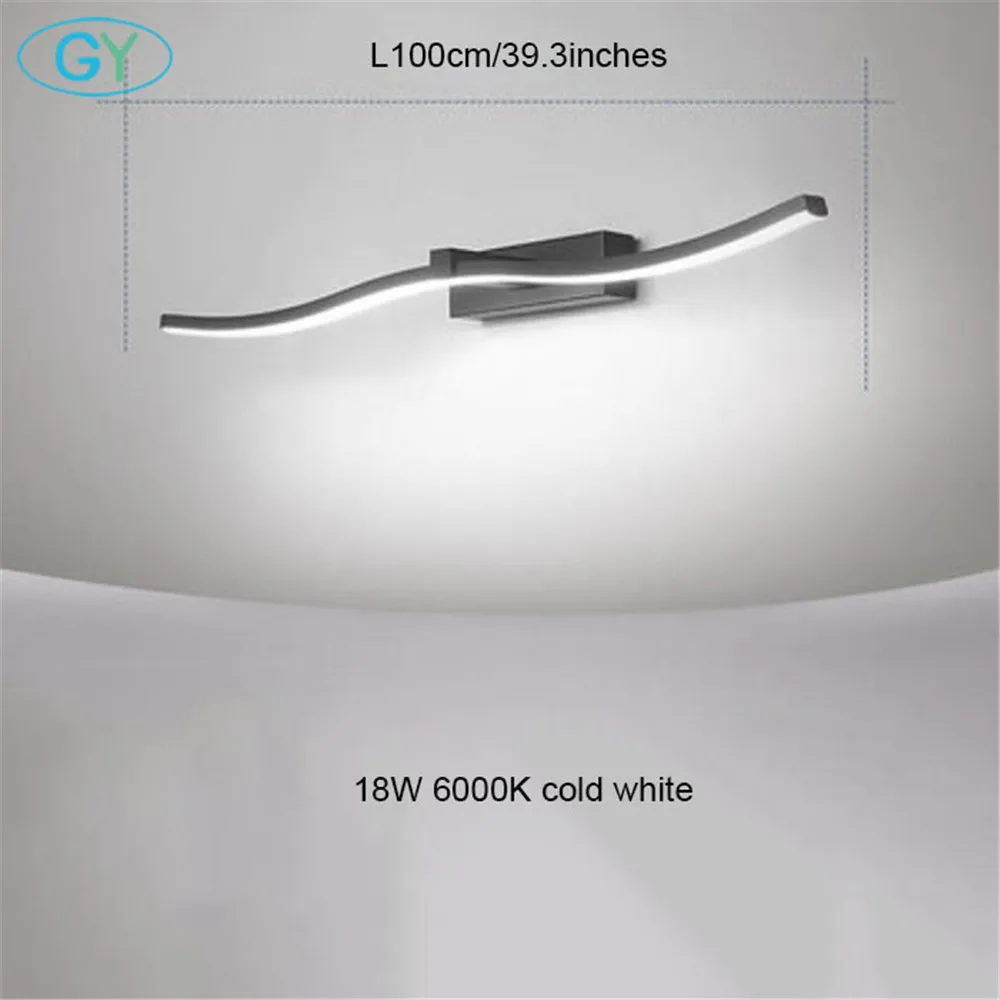 black L100cm cold Дуги волны светодиодный свет зеркала, L40cm L60cm L80cm L100cm черный белый ванная комната спальня амбициозное освещение, miroir lumineux - Испускаемый цвет: black L100cm cold
