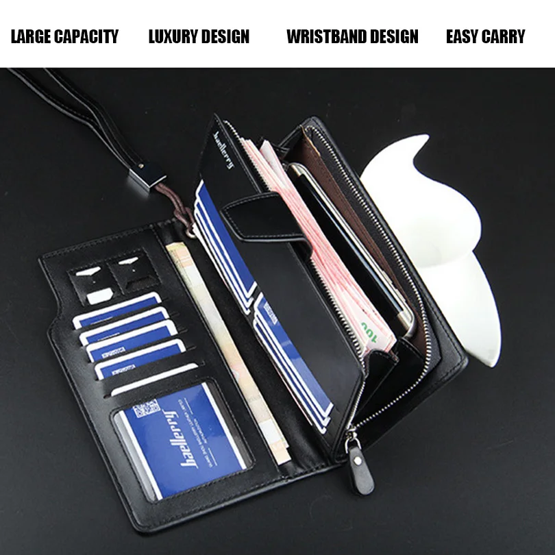 Для мужчин кожаный бумажник длинный роскошный клатч мужской с телефона