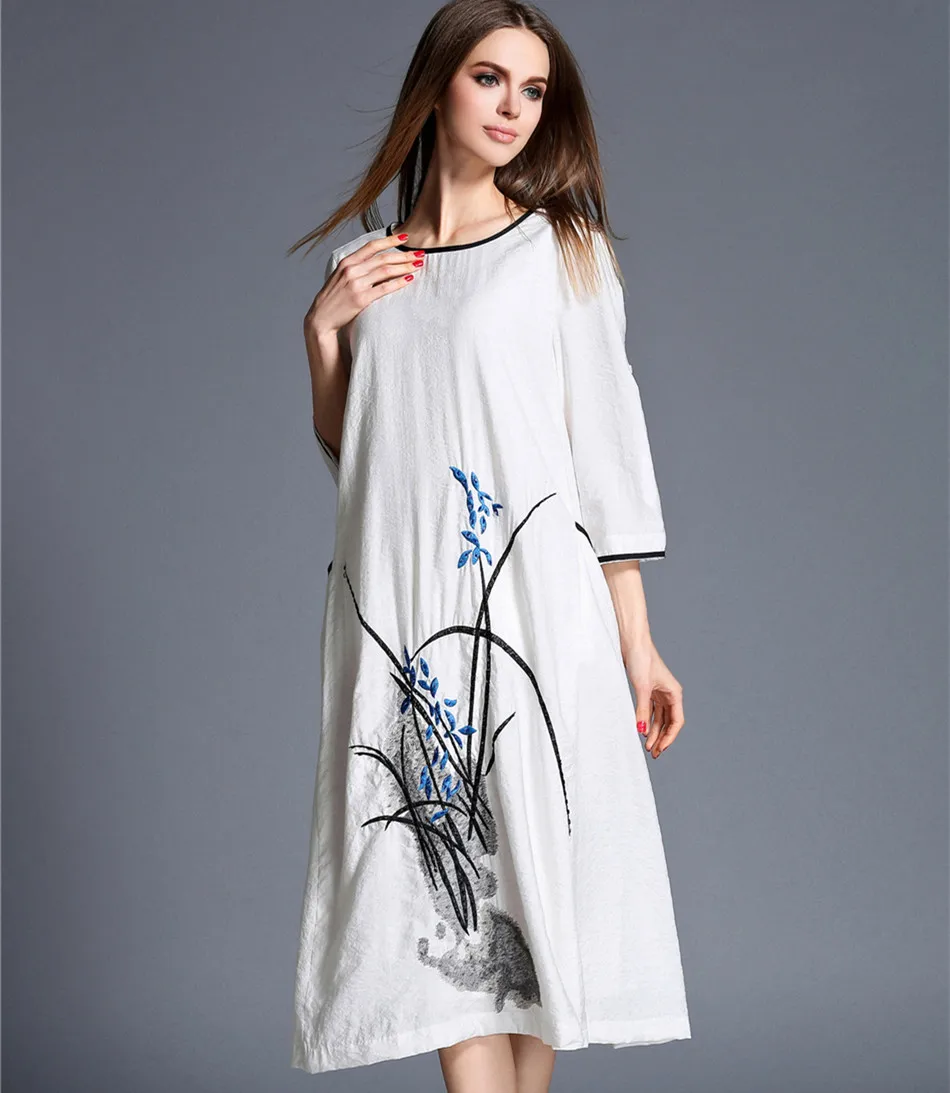 Китайский Стиль Лето Женщины Платье 2016 Новый Этническая Винтаж Вышивка Пляж