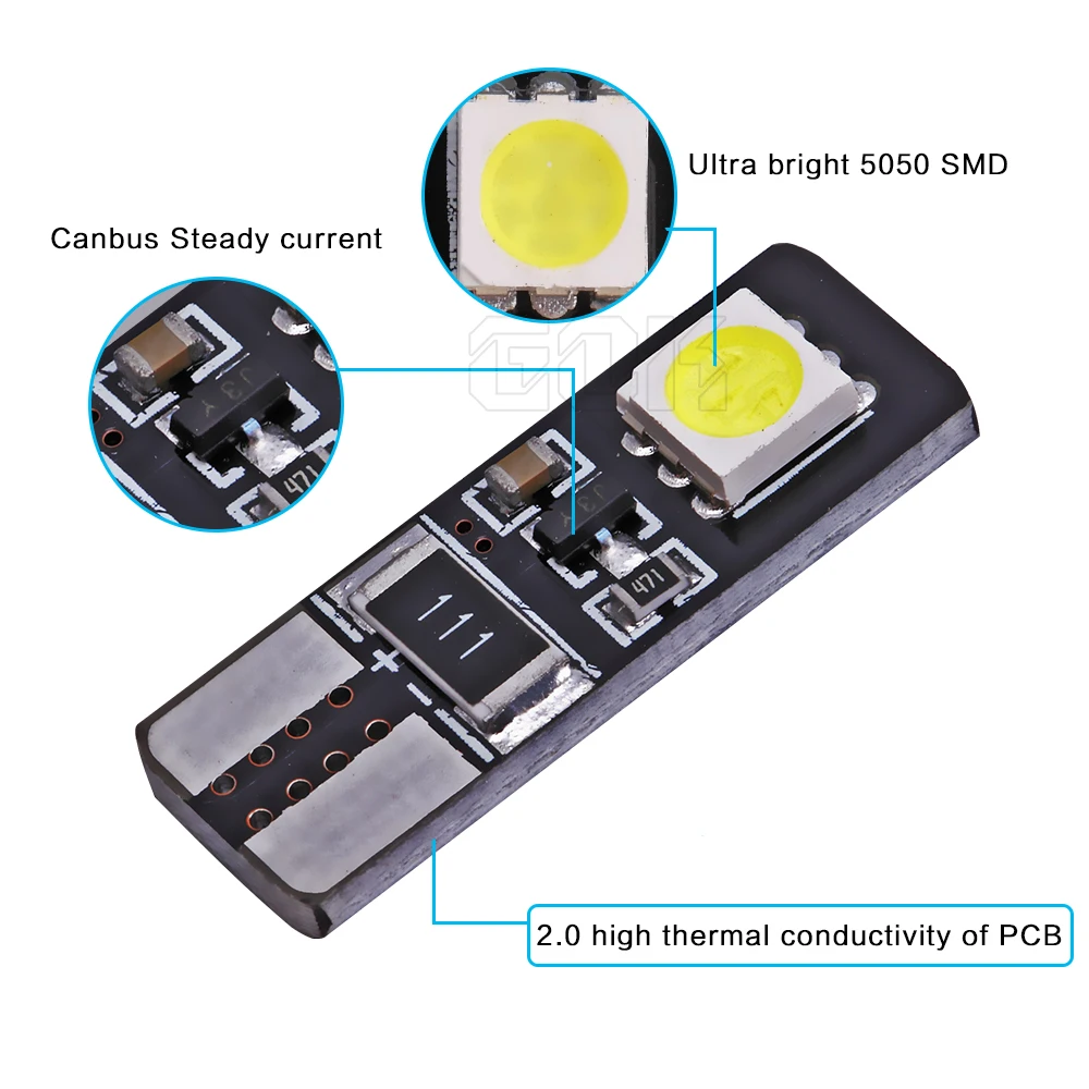 Горячая распродажа 50 шт./лот новая высокая яркость Canbus T10 led canbus W5w 2smd 5050
