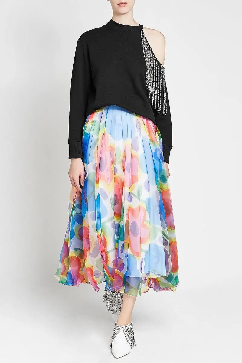 Женский свитер с открытыми плечами круглым вырезом и бусинами черный Свободный