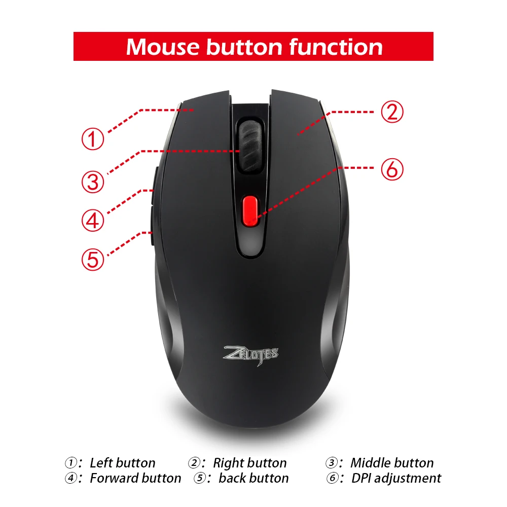 

Zelotes F13 Wireless Mouse with Nano Receiver 2.4G Wireless Portable Mobile Gaming Mouse