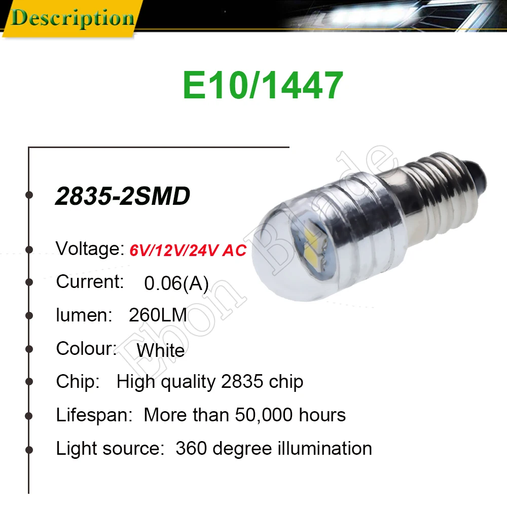 Пара E10 светодиодный винт для лампочки основание мини 1447 2835 2SMD белый светильник