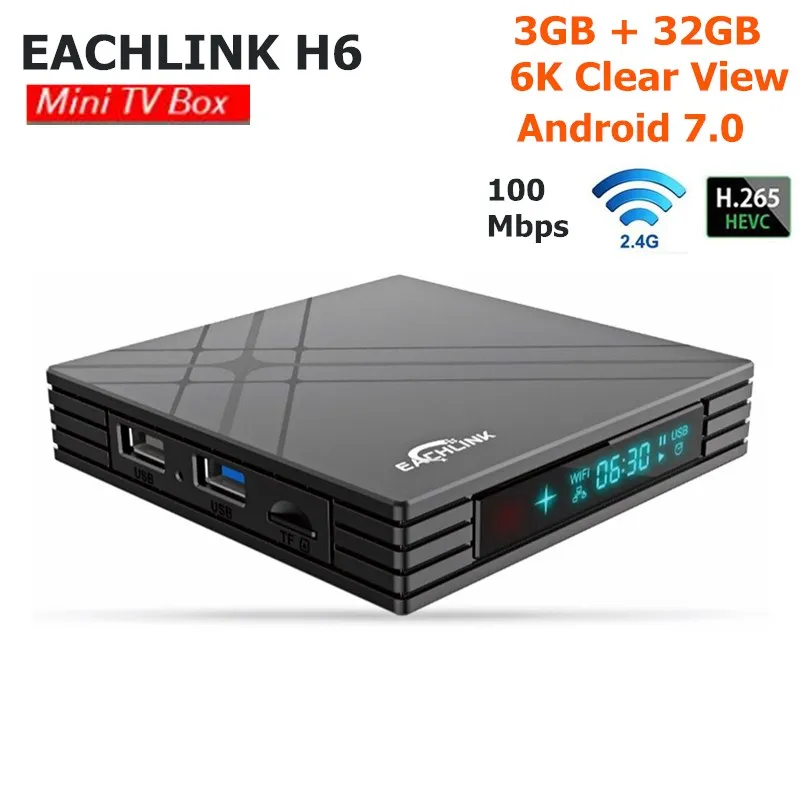 EACHLINK H6 мини Smart ТВ Box Allwinner 3 GB Оперативная память 32 ГБ Встроенная 100 Мбит/с USB3.0 BT4.1