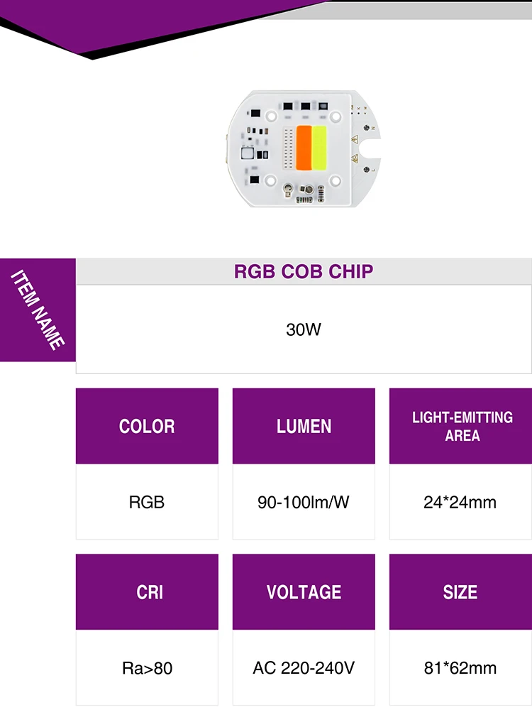 Светодиодный RGB COB Чип Красочный 30 Вт 220 В вход Смарт IC чип для DIY прожектор светильник с бусинами на площадь шоссе наружная стена