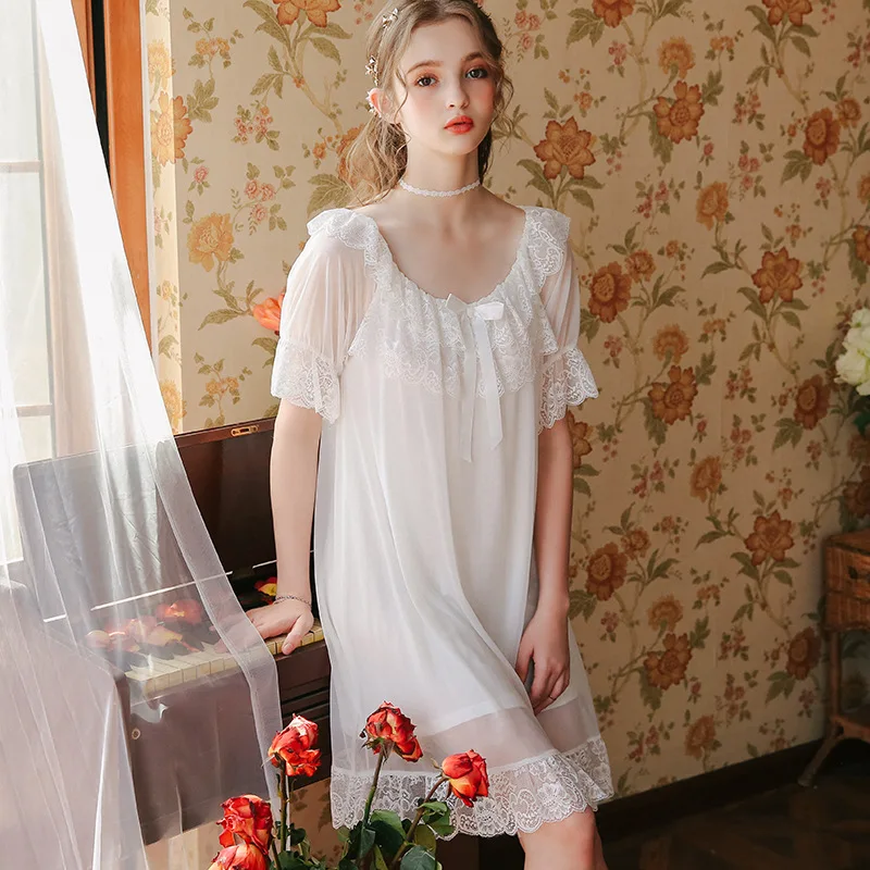 Сексуальная шею одежда для сна Ночное платье Винтаж Ночная сорочка с короткими