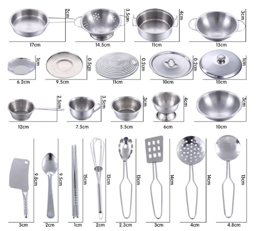 16 шт. кухонные приборы из нержавеющей стали|play house toys|miniature kitchenkitchen play toys |