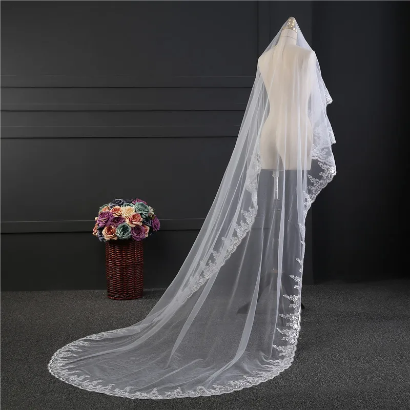 

Korean wedding veil new soft yarn handwork Sequin lace one layer wedding veil wedding accessories