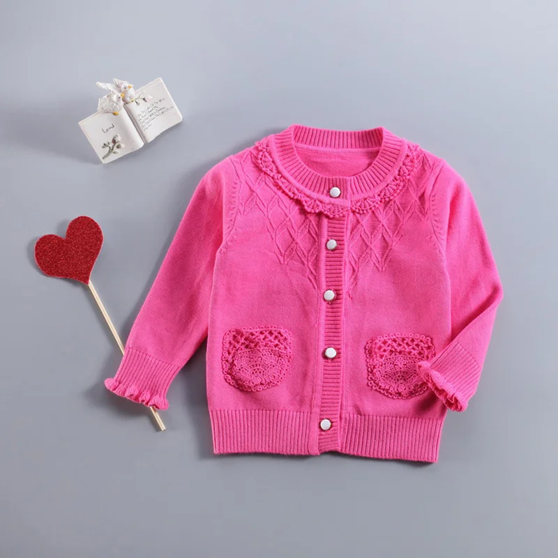 Кружевной свитер для маленьких девочек с длинными рукавами и круглым вырезом