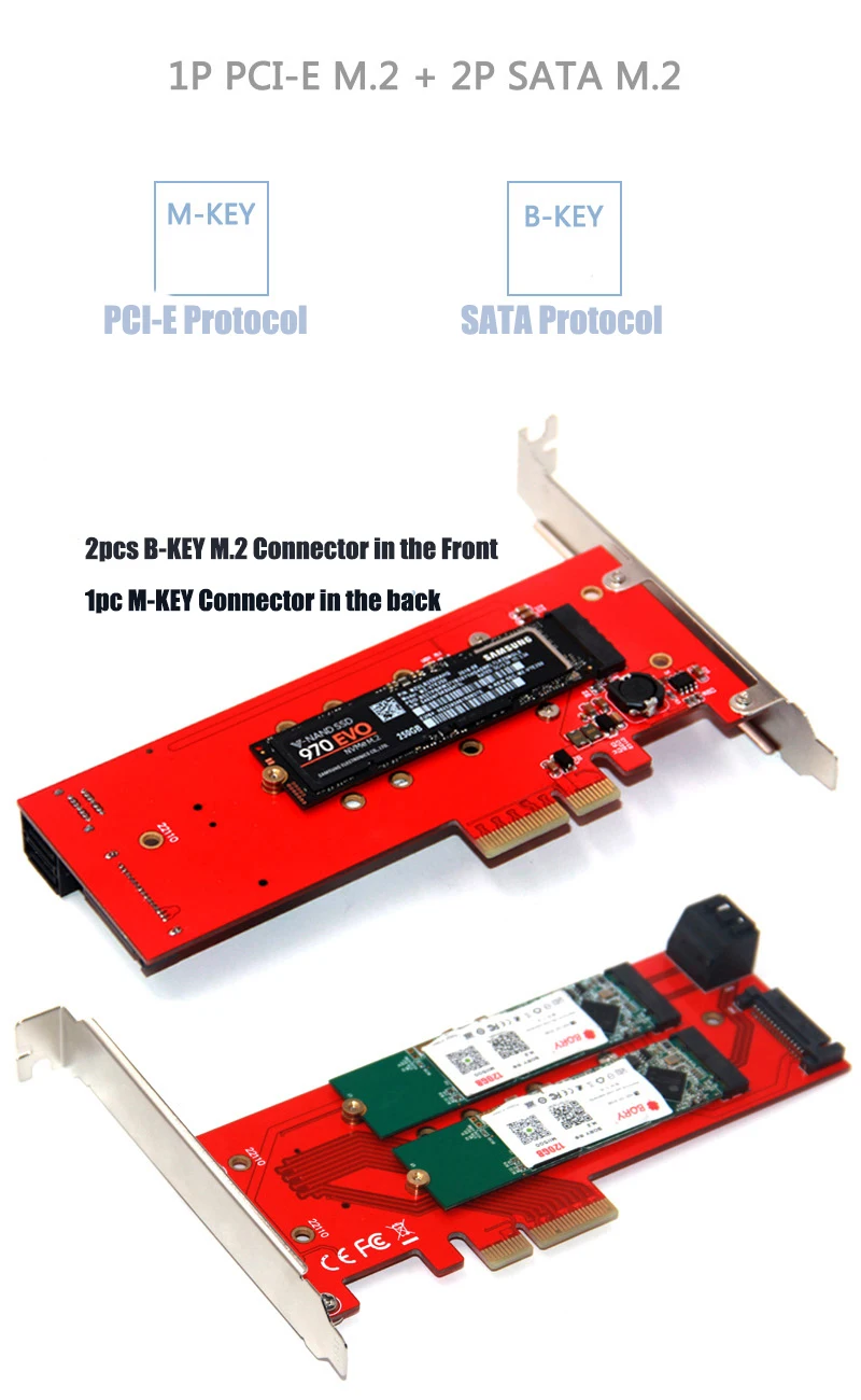 PCIE X4 до 1 Порты и разъёмы M ключ NVMe M.2+ 2 Порты и разъёмы B Ключ NGFF M.2 переходная карта PCIE для M2 адаптер SATA 15Pin Мощность 2 SATA подключения материнской платы