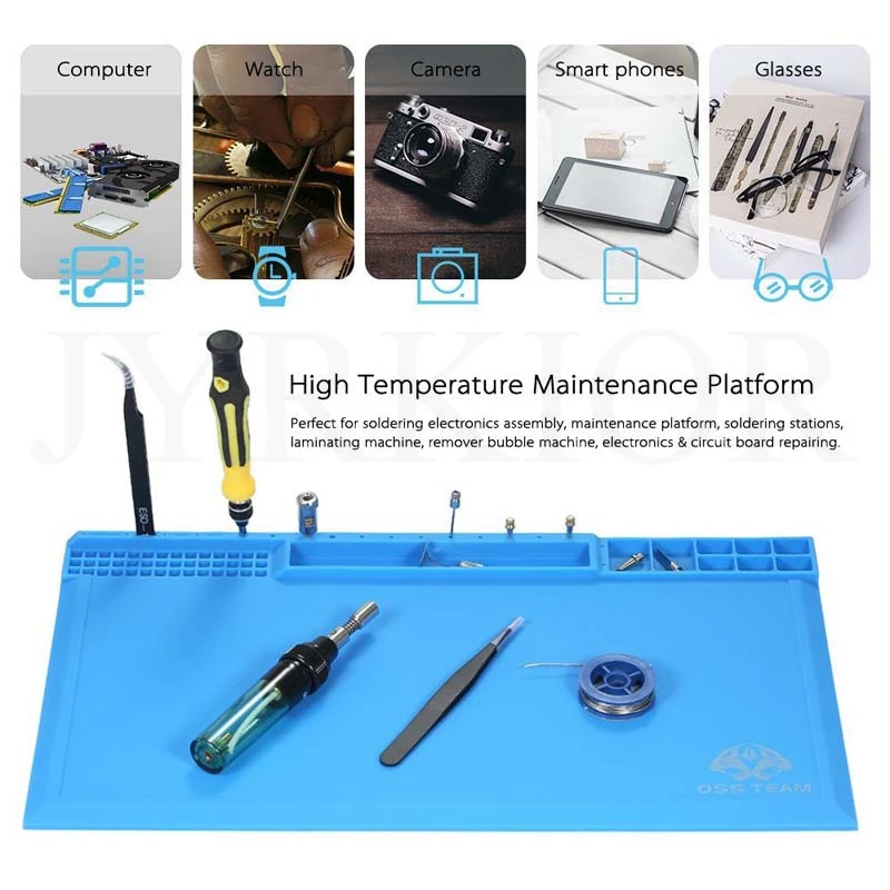 

Jyrkior 380 x 210mm Magnetic Heat Insulation Silicone Pad for BGA Soldering Repair Solder Station Mat with Screw Notches