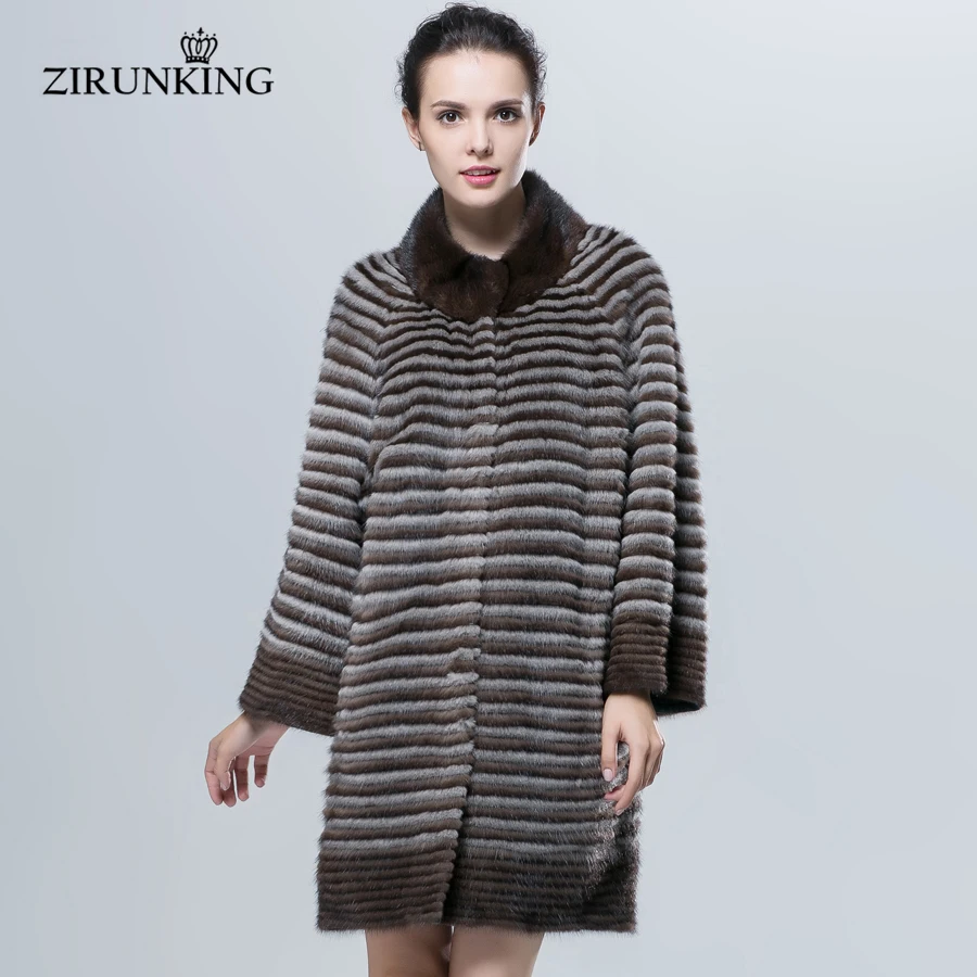 ZIRUNKING Дамская Осенняя шуба из натурального меха норки средней длины женская зимняя шуба Модная тонкая шуба ZC1619