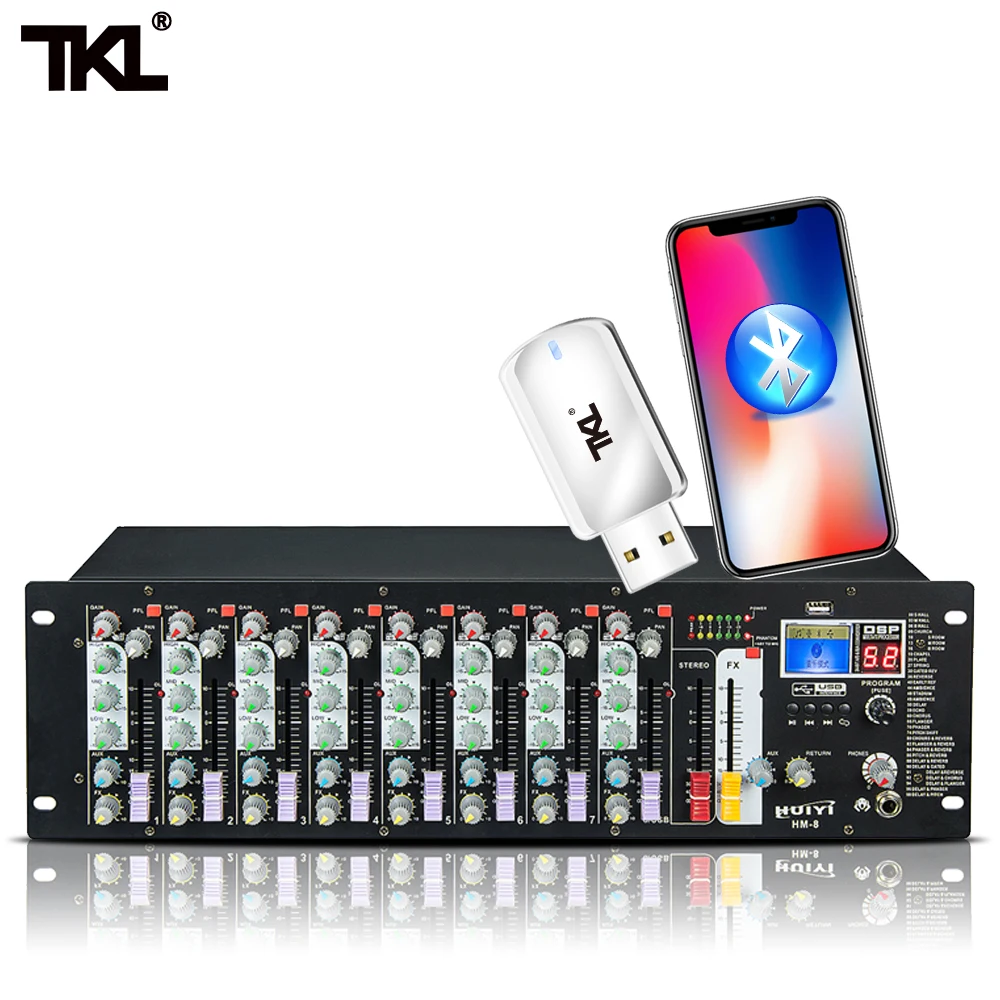 TKL HM-8 8-Channel audio with USB DJ Sound Mixing Console Bluetooth 48V Power switch mixer for karaoke KTV marth party