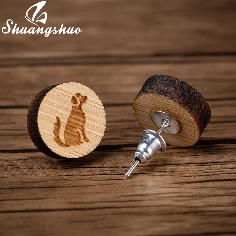 Shuanagshuo новые милые серьги в виде животных Деревянные ювелирные изделия