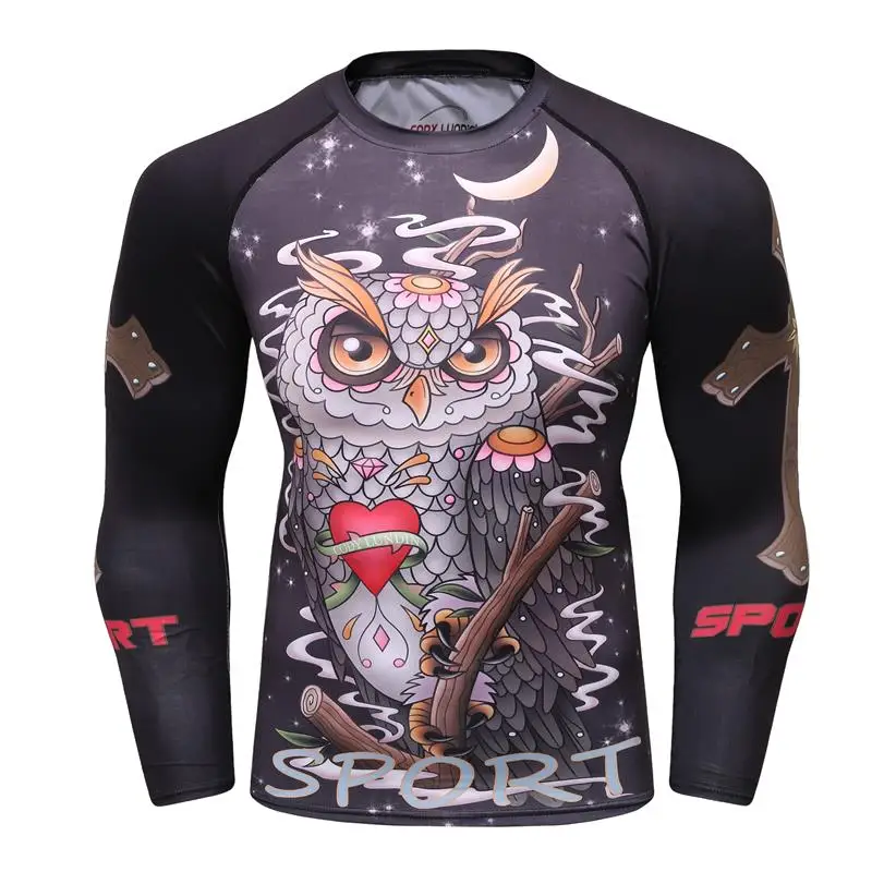 Мужская компрессионная рубашка Rashguard с длинным рукавом и 3D принтом Jiu Jitsu футболки