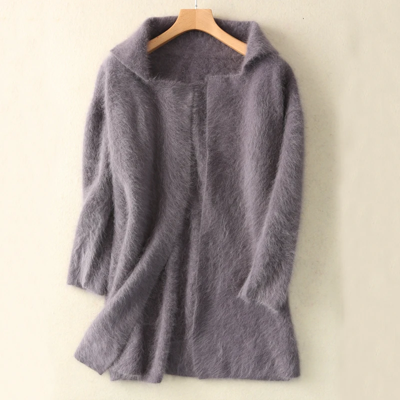 New Autumn Winter Women 100% Real Mink Cashmere Sweater Mandarin Collar Dropshipping Long Cardigans tbsr637 |