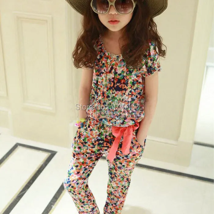 2015 Sport Free Shipping Brand New Kids Girls Clothing Set Floral Top + Flower Pants 2pcs Baby Shorts Blouse Summer Clothes | Детская