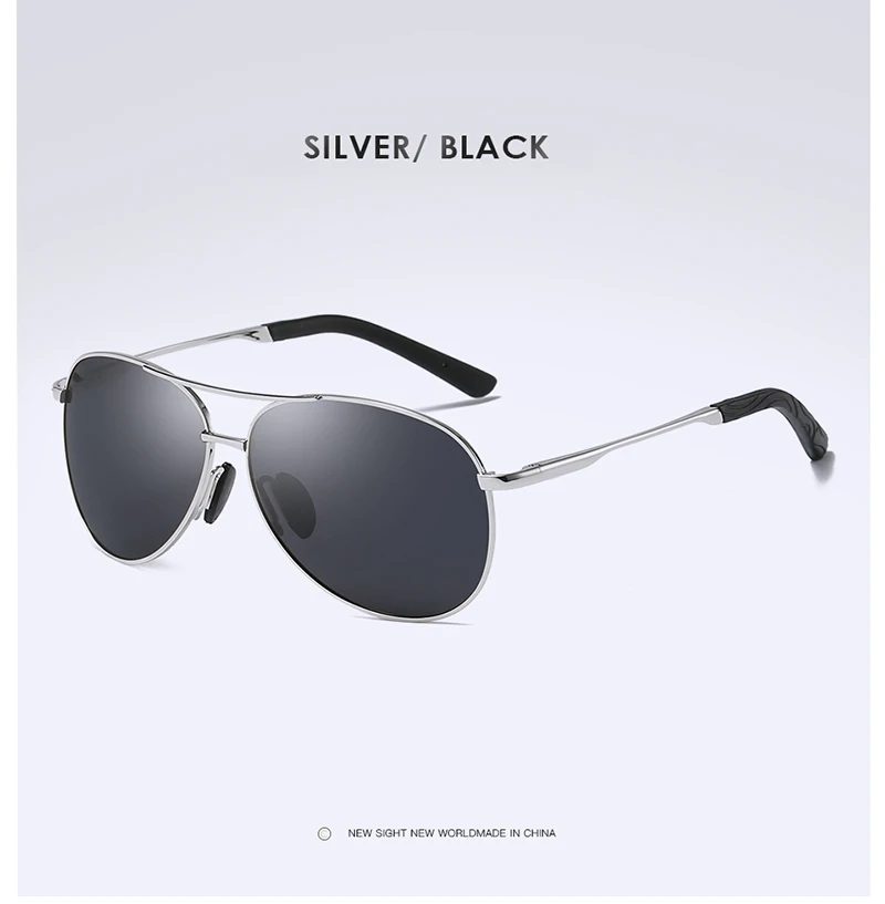 Silver Black AORON, новинка, поляризационные мужские солнцезащитные очки, классические, пилот, для вождения, солнцезащитные очки, металлическая оправа, зеркальные линзы, солнцезащитные очки для мужчин/женщин - Цвет линз: Silver Black