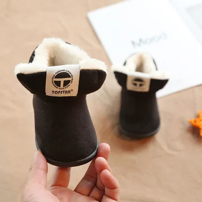 Winter new children's snow boots suede children's cotton shoes thick hair soft bottom baby cotton boots - Цвет: Черный