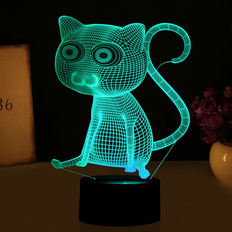 Приятный 3D абстрактный милый большеглазая кошка оригинальная Ночная подсветка настольная лампа в качестве украшения для дома в подарок