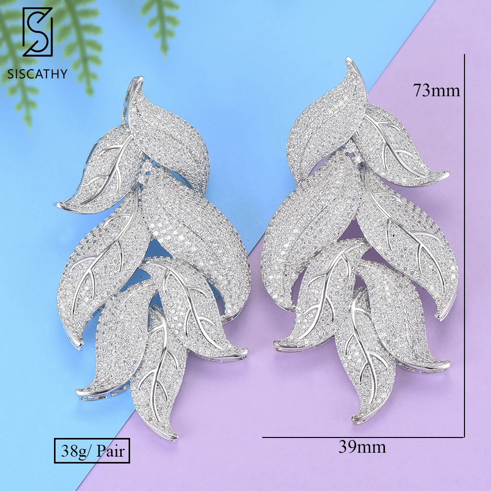 

Siscathy 39*73mm Deluxe Nigerian Statement Wedding Earrings For Women Leaf Cubic Zirconia Drop Earrings boucle d'oreille 2019