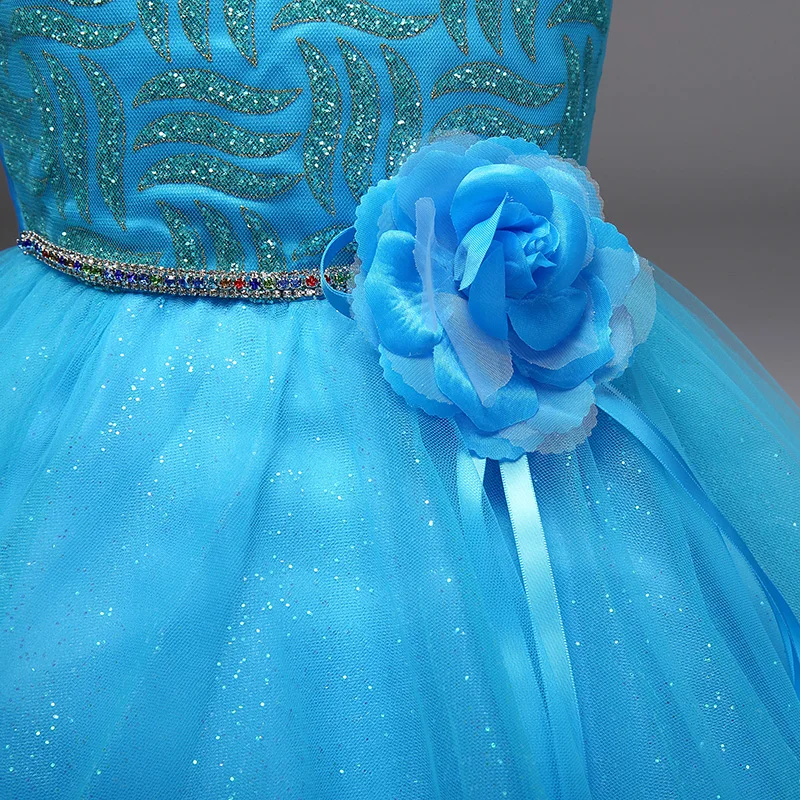 Wholesale Sequined Pattern With Lace Girl Party Dress Tiered Girls Prom Belt Crystal And Flower Tassel 6pcs/lot L9079 | Детская одежда