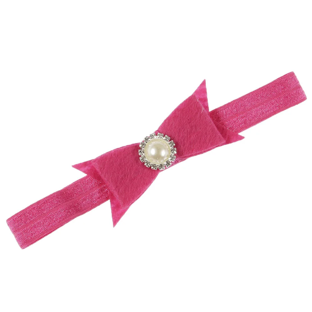 Yundfly Newborn Felt Bow Elastic Headband With Pearl Rhinestone Center Hair Bands Birthday Gift Baby Photo Props | Мать и ребенок