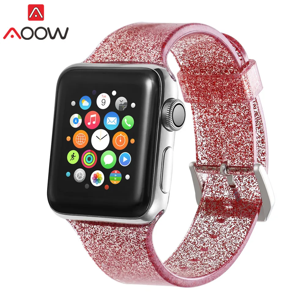 Red Силиконовый ремешок для часов для Apple Watch 38 мм 42 мм 40 мм 44 мм Блестящий ремешок для мужчин и женщин сменный Браслет ремешок для iwatch 1 2 3 4 - Цвет ремешка: Red