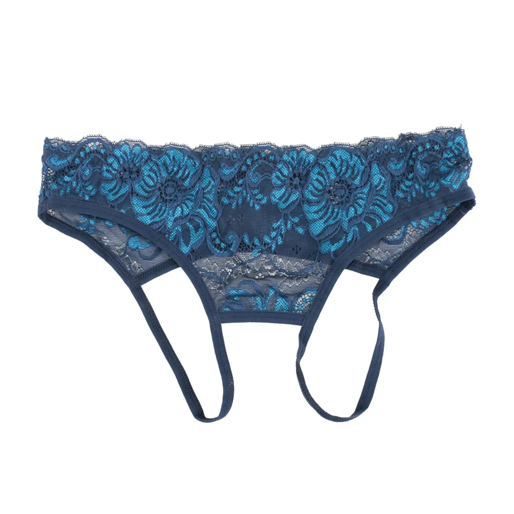 dark blue Открытые бедра промежность сексуальное женское нижнее белье трусики кружева вышивка трусики Экзотическая одежда стринги танга открытые бедра трусики - Цвет: dark blue