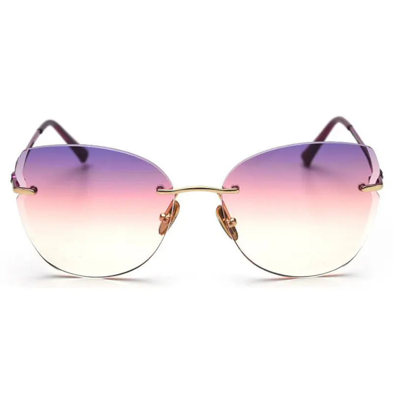 2020 Модные солнцезащитные очки кошачий глаз без оправы градиентные зеленые