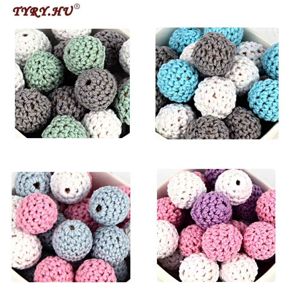 

TYRY.HU 50pc Crochet Round Wooden Beads Can Chew DIY Nursing Jewelry Organic Teething Bracelet beads Handmade 16mm Mix balls