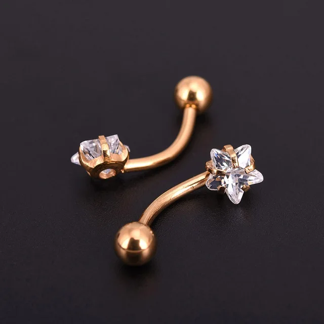 Gold Star JIATENG, новинка, антиаллергенные титановые серьги для ногтей, пупка, кольца для пирсинга пупка, звезда, сердце, круглый кристалл, ювелирное изделие - Окраска металла: Gold Star