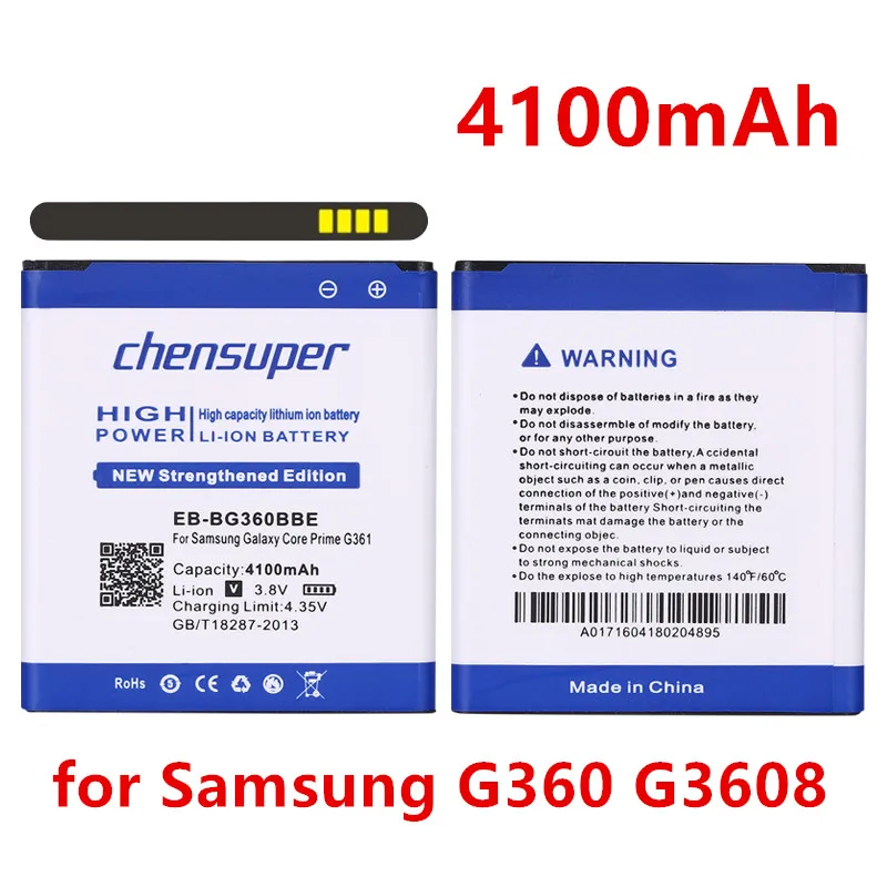 

Аккумулятор для Samsung Galaxy Core Prime G360 G3606, G3608, g369, G361F, G360H/F, LTE, с аккумулятором на 4100 мА/ч, с аккумулятором в виде EB-BG360BBE, G361H