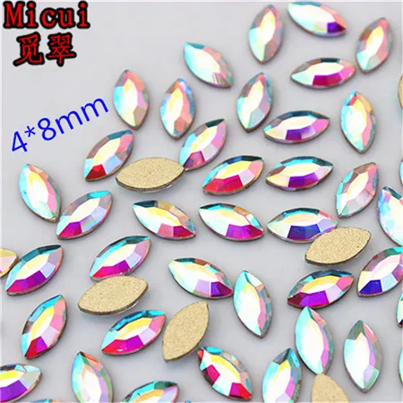 4x8mm Horse eye Micui 36 шт. несколько форм AB прозрачное стекло Кристалл Плоская задняя сторона клей для страз на не горячей фиксации 3D дизайн ногтей украшения MC15 - Цвет: 4x8mm Horse eye