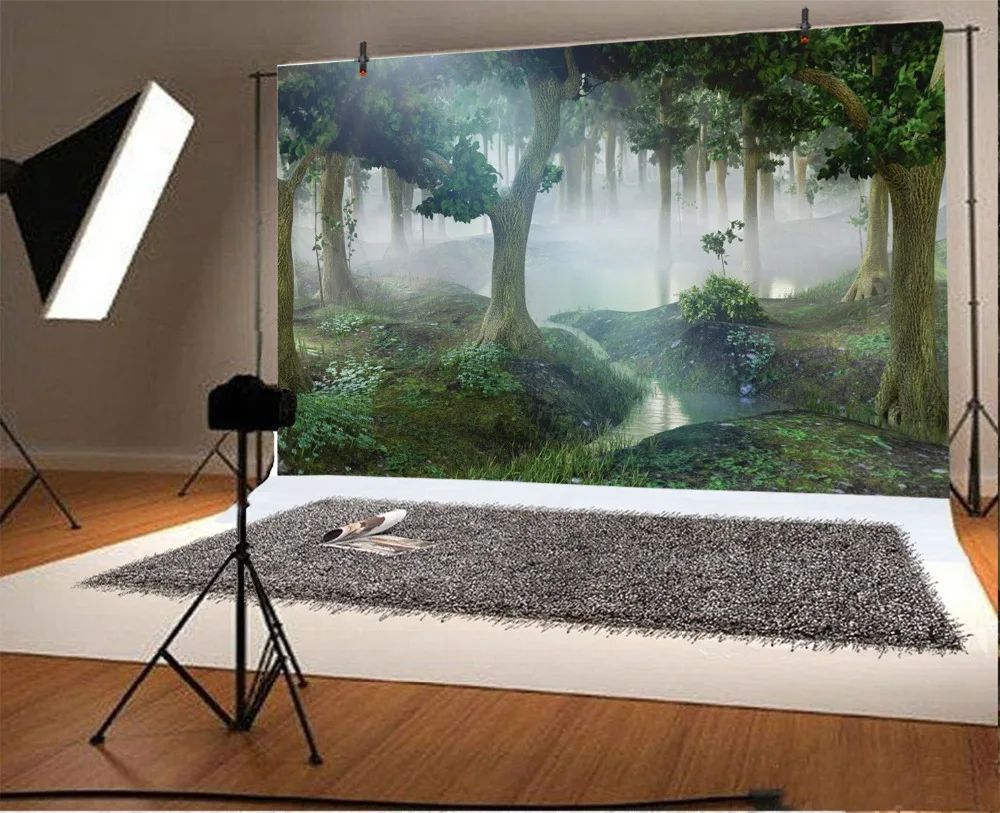 Laeacco лес фоны зеленое дерево трава крик Dreamy ребенок портрет фоновая фотосъемка