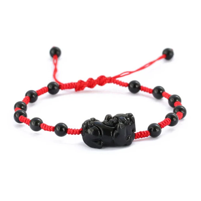 Черный Обсидиан Резной ручной работы Храбрые войска браслет Lucky амулет кулон для