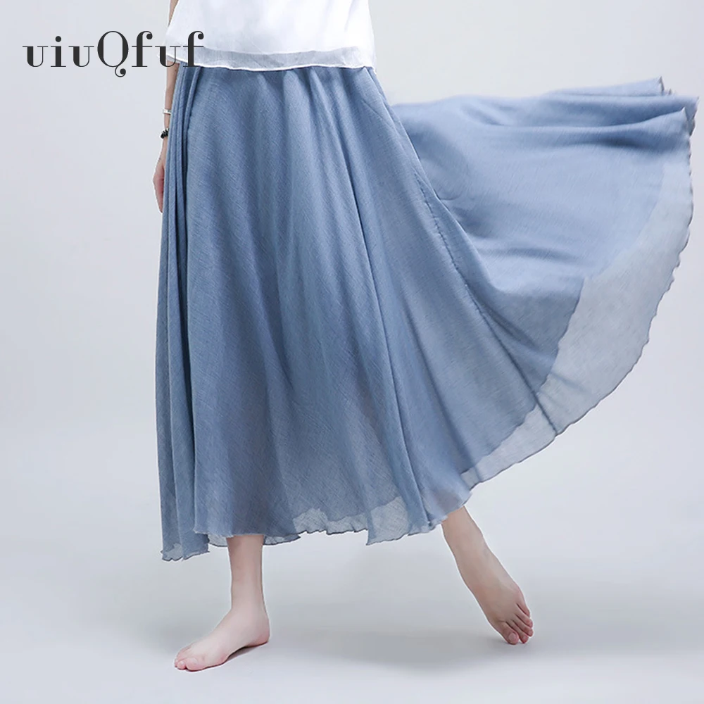 Женские льняные хлопковые длинные юбки повседневные плиссированные макси-юбки с