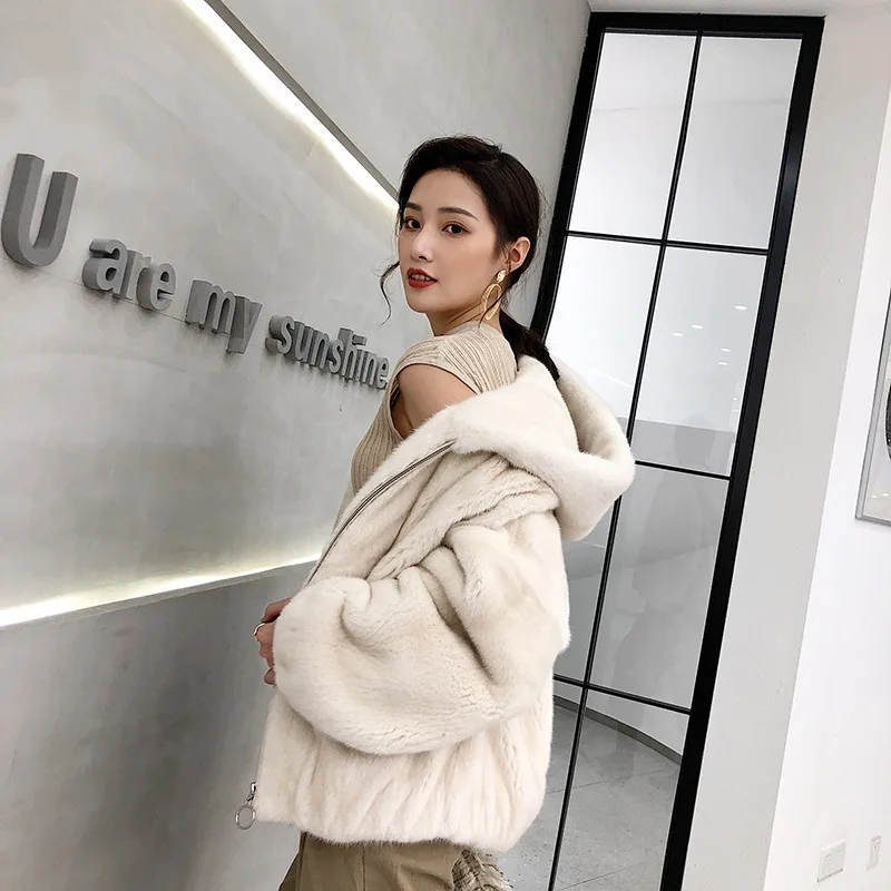 Женская Шуба из меха норки короткая шуба с капюшоном на молнии сезон 2019 | одежда