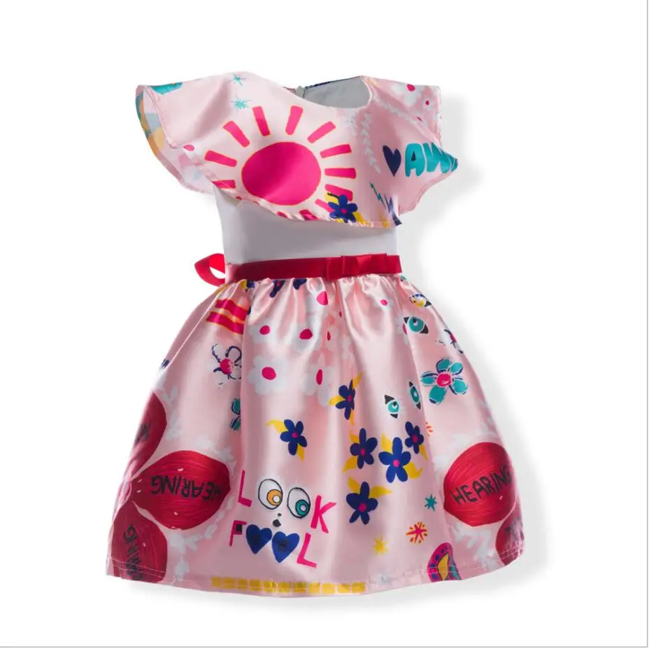 Новое поступление 2018 платье для девочек с оборками воротником красным поясом и