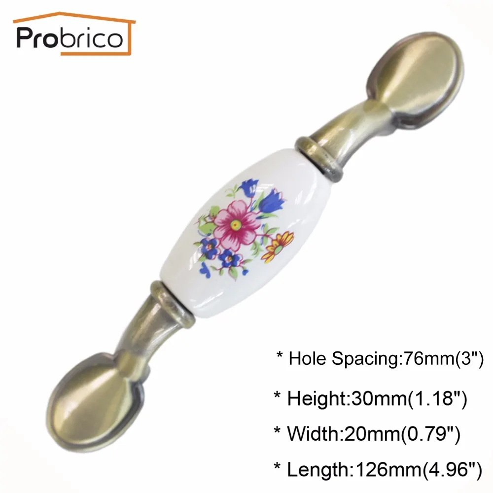 Probrico фарфор ручки для шкафа цинковый сплав Античная бронза керамика Винтаж Кухня