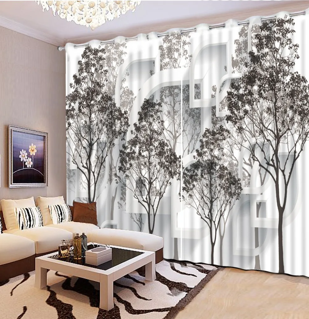 

3D Curtain Printing Blockout Polyester Photo Drapes Fabric For Room tree curtains