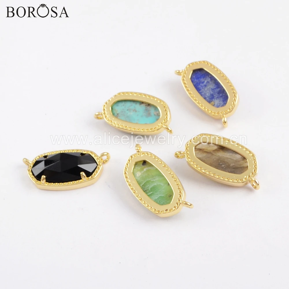 BOROSA 10 шт. золотой ободок шестиугольный граненый многоцветный соединитель камней