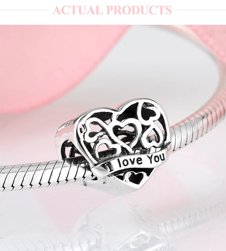 Новинка, 925 пробы в форме сердца, серебряные модные бусы I LOVE YOU, подходят к оригинальному браслету Pandora, изготовление ювелирных изделий