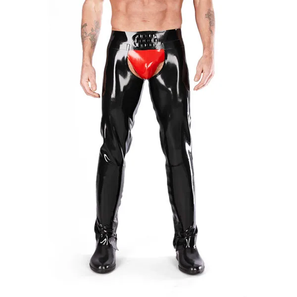 

Latex Heavy Bottoms For Men Rubber Latex Chaps With Briefs Long Crotchless Pants