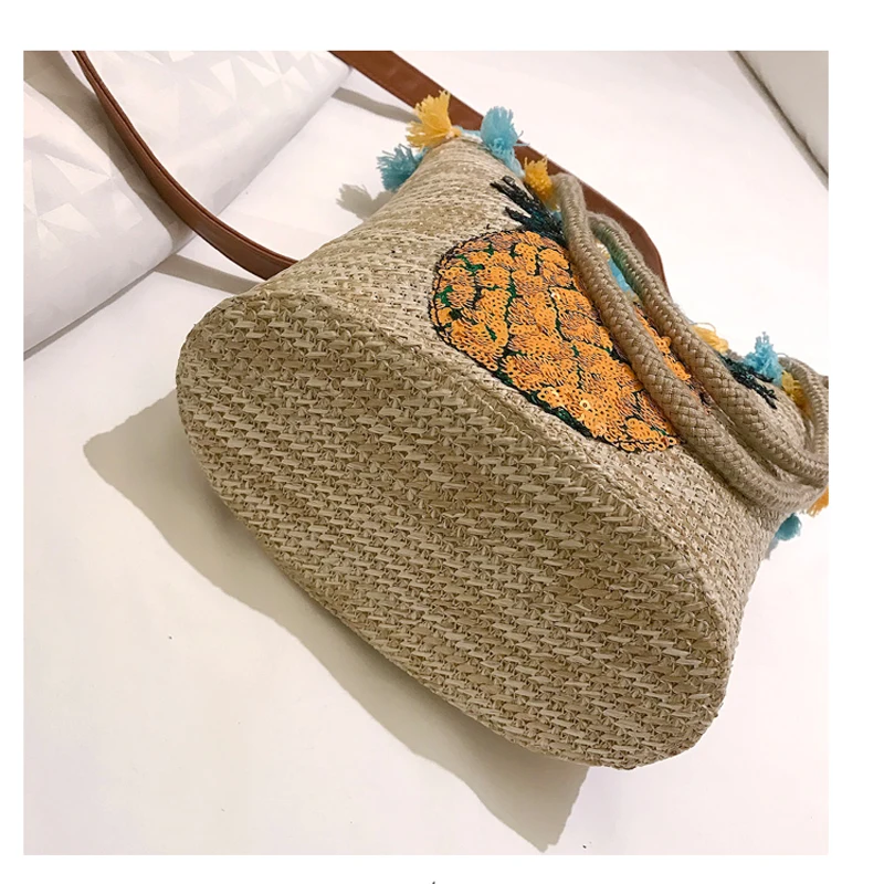Ручной кисточкой Летняя соломенная сумки для женщин блесток ананас пляжная