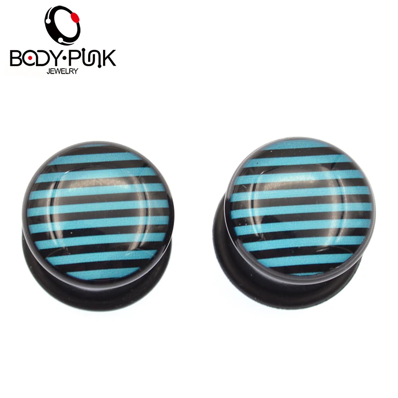 

BODY PUNK Piercing Jewelry Oil Drip Blue Stripe Stud Earrings Ear Plug Expander Ear Stretcher Piercing Tunnel Stainless Steel