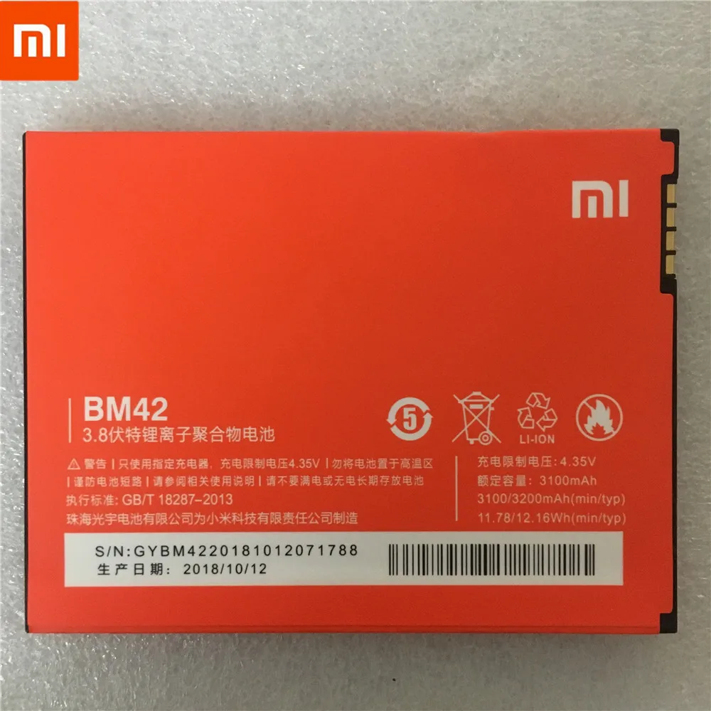 100% оригинальная запасная батарея BM42 3100 мАч для батареи Xiaomi в наличии с номером